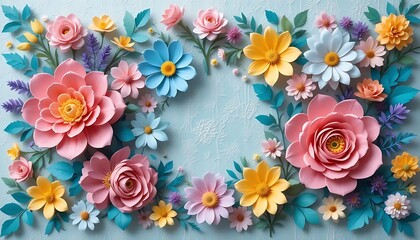 3d wallpaper colorful paper flowers on botanical background