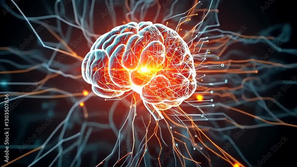 Poster visualizing neural pathways animated brain activity showcasing intelligence and cognitive function c
