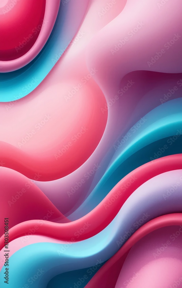Fototapete abstract waves. pink and blue undulating forms with glossy finish. captivating depth and three dimen