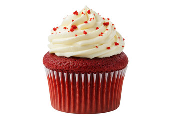 A delicious red velvet cupcake with a deep red sponge base isolated on transparent background