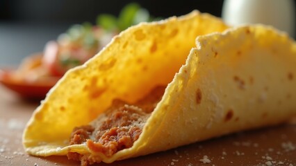   A stunningly detailed close-up of a warm, soft corn tortilla, dusted with flour and showcasing its pliable texture. Served alongside delicious tac, ultra detailed, 8k resolution, HDR, professional