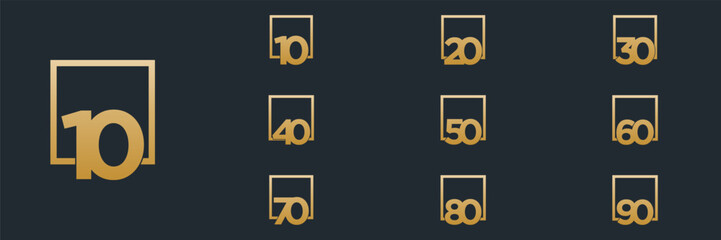 collection numbers  Anniversary logo set icon vector design, gold color 