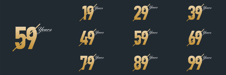 collection numbers  Anniversary logo set icon vector design, gold color 