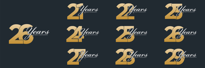 collection numbers  Anniversary logo set icon vector design, gold color 