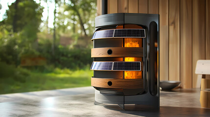 An illustration showing a grill powered by solar panels