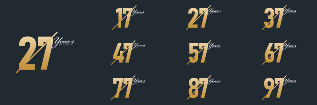 collection numbers  Anniversary logo set icon vector design, gold color 