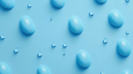 Light Blue Eggs and Water Drops on a Surface
