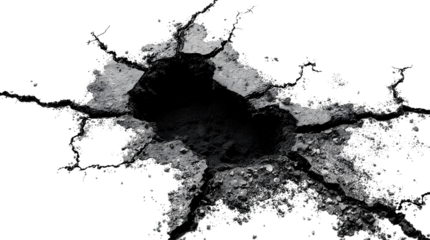 Photo of cracked asphalt with a large hole and exposed dirt isolated on transparent background.png