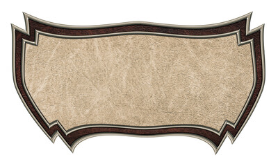 vintage leather sign in a figured metal frame isolated on a whit