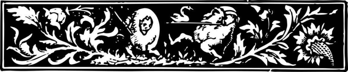 Intricate 19th Century Ornamental Design Featuring a Lion and a Sheep Among Floral Elements