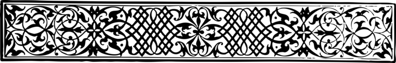 Intricate 19th Century Decorative Border: A Black and White Floral Motif for Artistic Designs © OVAVO