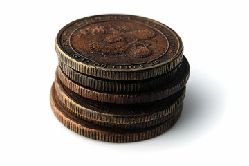 Stacked Coins on White Background
