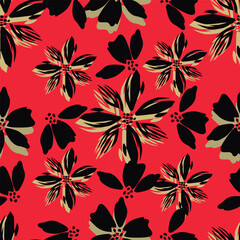 Trendy Floral pattern in the many kind of flowers. Tropical botanical Motifs scattered random. Seamless vector texture. Printing with in hand drawn style on dark background
