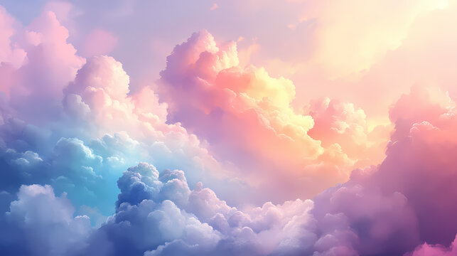 Soft and dreamy clouds in iridescent hues, evoking a sense of tranquility and cosmic beauty. Beauty - Portrait. Illustration
