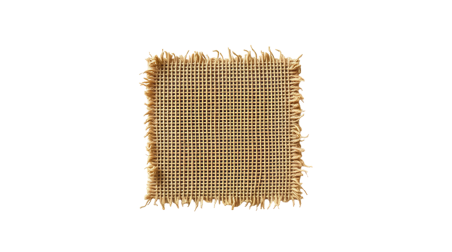 Photo of square burlap fabric sample isolated on transparent background.png