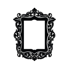 mirror frame silhouette, frame with floral ornament, square mirror frame silhouette