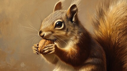 Obraz premium Squirrel eating walnut in nature