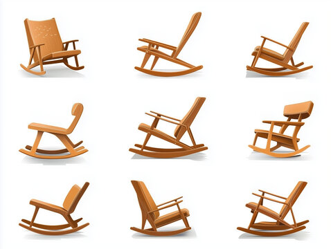 Ic&ocirc;nes de chaises &agrave; bascules en flat design sur fond blanc