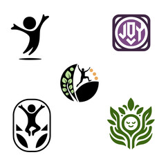 Five vector drawings expressing joy. Simple, low points