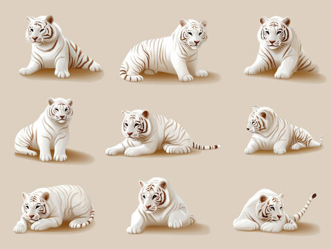 Ic&ocirc;nes de tigres blancs en flat design