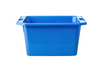 A vibrant blue storage container stands ready for organization in a bright, minimalist setting isolated on transparent background