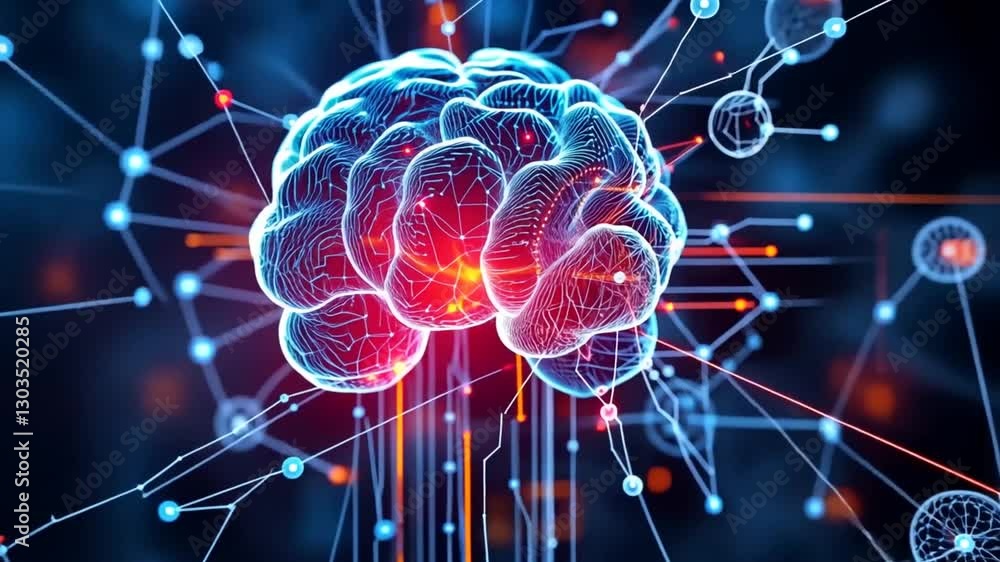 Poster digital human brain futuristic interface artificial intelligence concept neural network connection i
