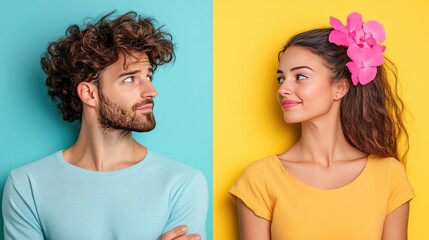 Colorful Fashion Portraits of Stylish Individuals with Complementary Backgrounds