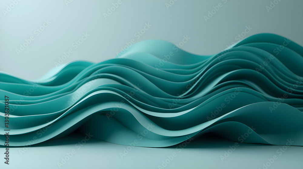Poster abstract teal layered waves smooth flowing 3d render design