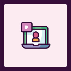 Vibrant laptop icon featuring video and online communication concept