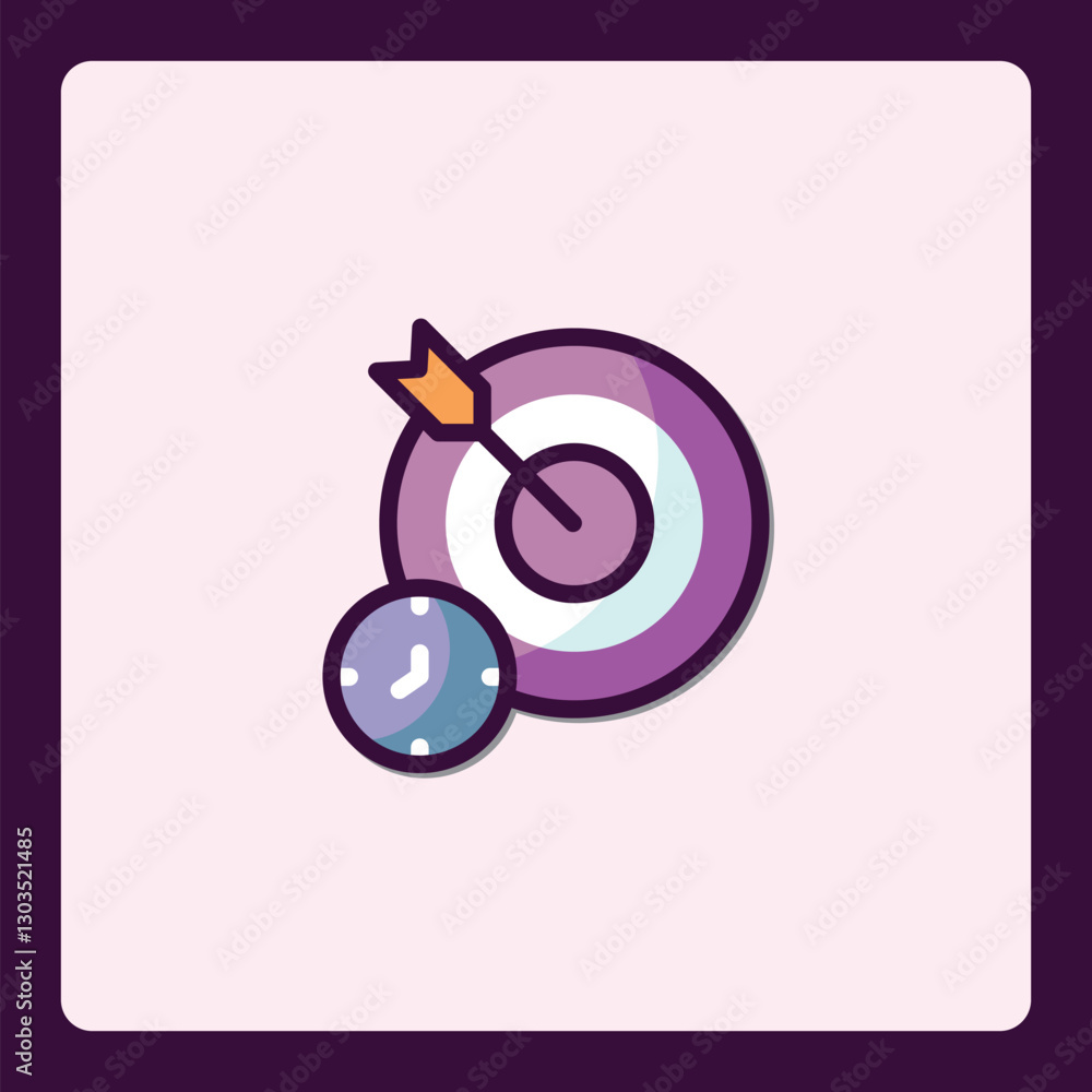 Poster goal-oriented time management concept icon with arrow and clock in pastel tones