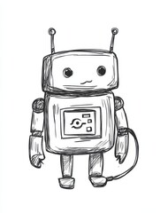 Naklejka premium Android charges from battery hand drawn outline doodle icon. Advance cybernetic, human power technology concept. Vector sketch illustration for print, web, mobile and infographics on white background