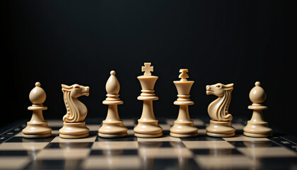 Chess pieces arranged elegantly on a dark background