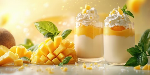 Delicious mango dessert with whipped cream and fresh mint, perfect for summer gatherings