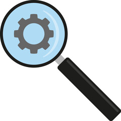 Magnifying glass with gear icon. Vector illustration.