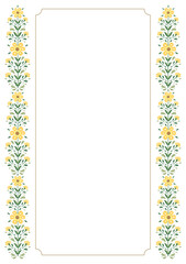 Beautiful botanical floral yellow flower border frame background decorated in classic elegant art nouveau victorian design style for invitation, certificate, book pages, brochure, template, layout etc