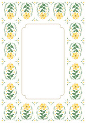 Beautiful sweet yellow flower floral border frame background decorated in classic botanical art nouveau vintage shabby chic design style for printable invitation certificate cards menu template etc