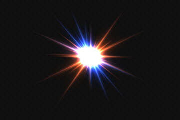 Magic light explodes, a flash of stars and rays. Vector illustration