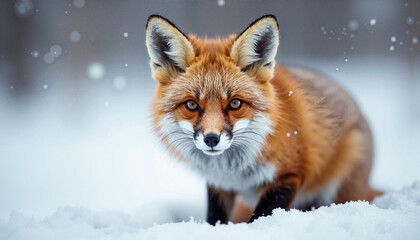 Obraz premium Red fox in snow exploring its environment
