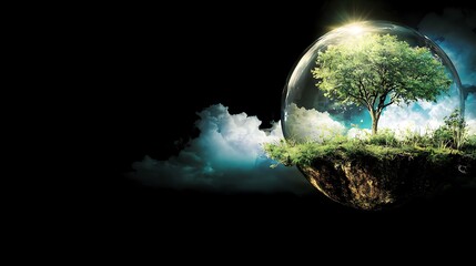 Floating tree island in a bubble surreal nature concept dreamlike environment imaginative view