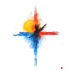 Obraz premium Indigenous Amazon Heritage Watercolor Abstract: Red and Blue Textures for Cultural T-Shirt Designs