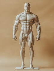 Statue of a muscular mannequin man on a beige background