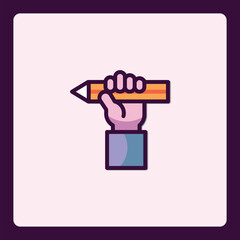 Hand holding pencil drawing icon for education or design concepts