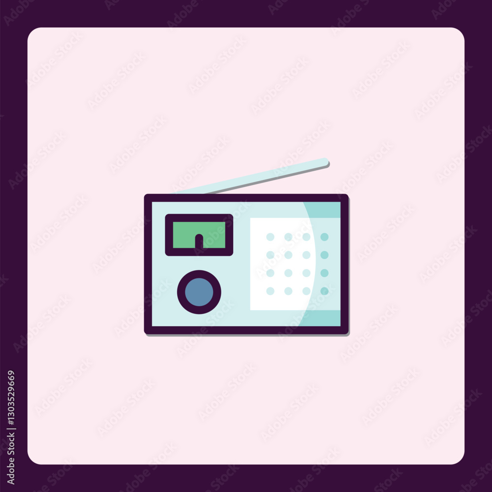 Aufkleber retro radio receiver flat icon design for broadcasting and communication