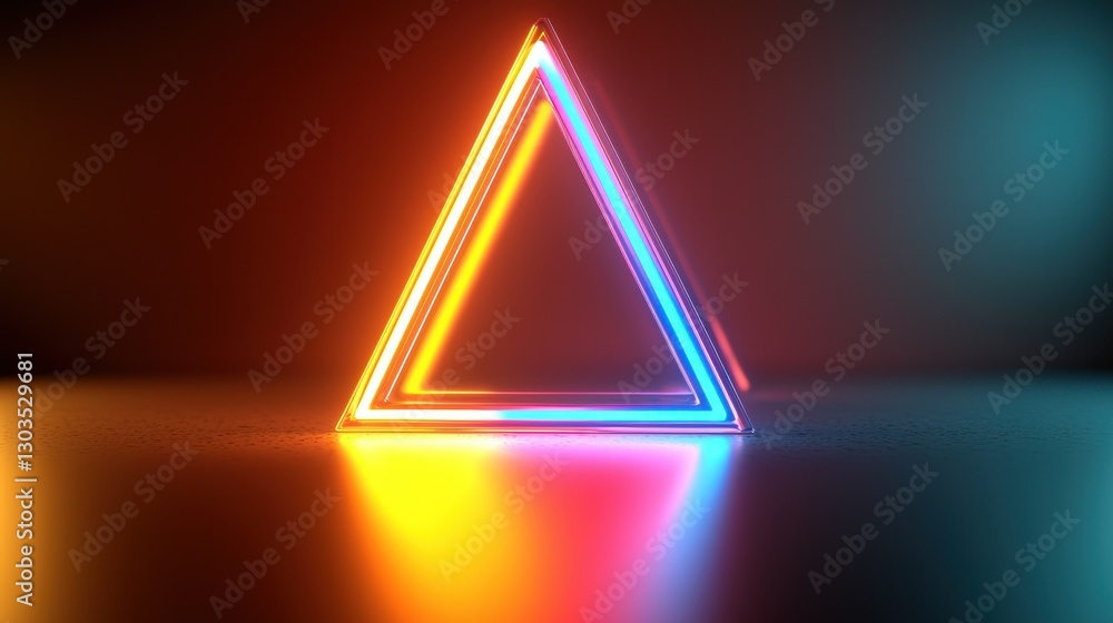 Poster neon triangle frame; glowing; studio; color gradient background