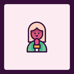 Female broadcaster with microphone cute vector avatar, linear style icon