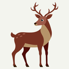 A close-up, face-to-face vector illustration of a male reindeer, showcasing its majestic antlers and full body in stunning detail.