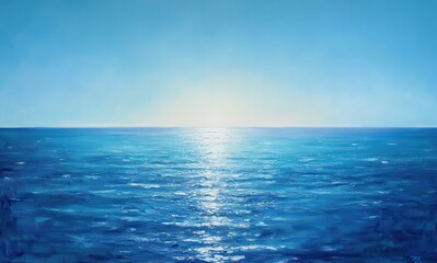 Obraz premium Serene Blue Horizon Over Calm Ocean Water with Gentle Waves and Soft Light in a Breathtaking Coastal Landscape at Sunset