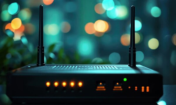 Night Scene of a Wireless Router with Bokeh Background