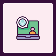 Stylized icon representing video conferencing, online communication and virtual meetings