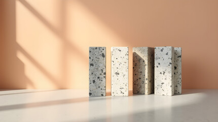Minimalist Modern Speckled Terrazzo Style Blocks Peach Wall Shadows Still Life Home Decor